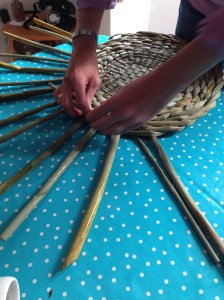 Half way round weaving a Trac border-in front of 2,behind 1,in front of 2 behind 1